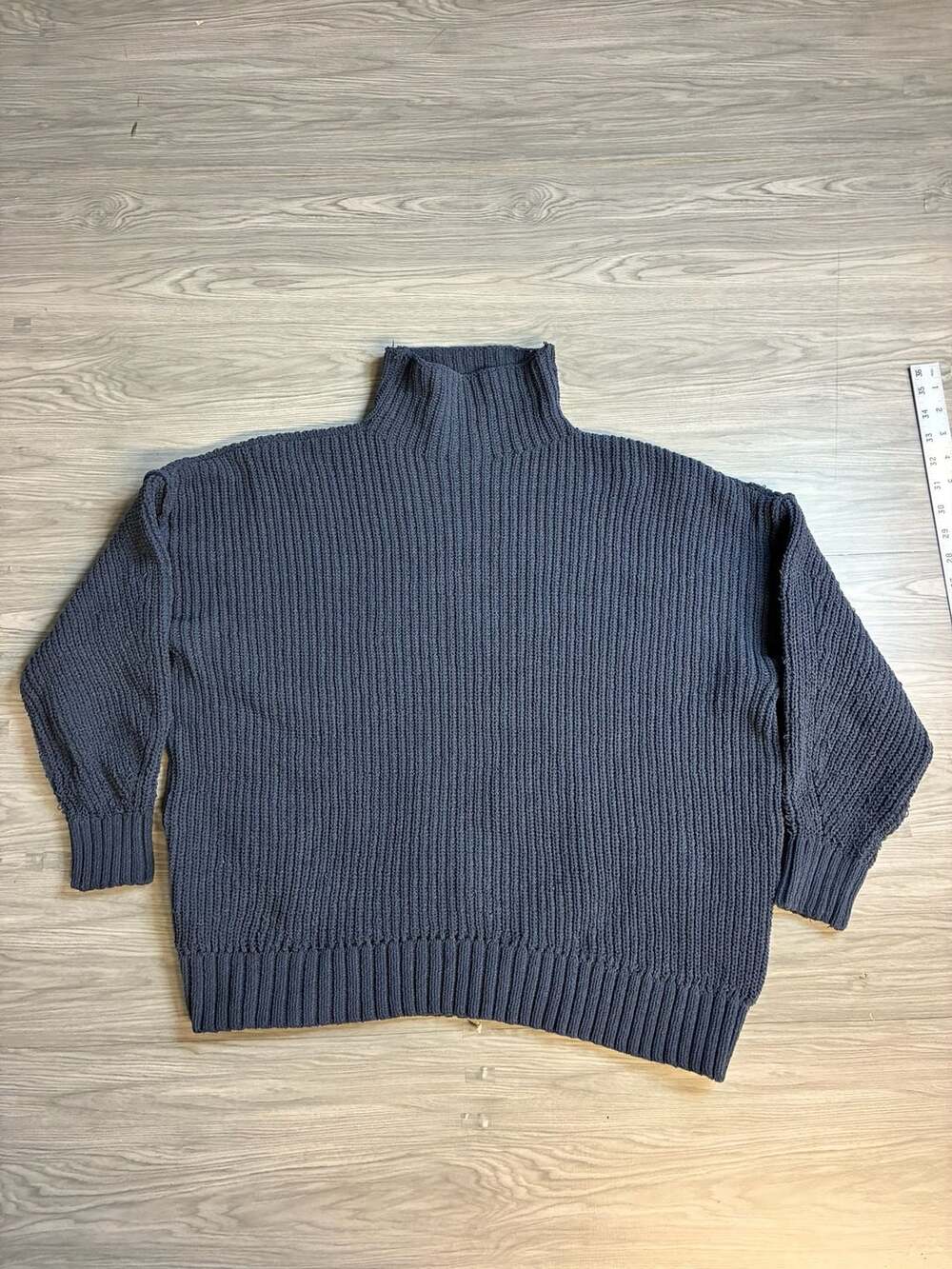 Chunky Knit Turtleneck Sweater Blue Ribbed Pullover